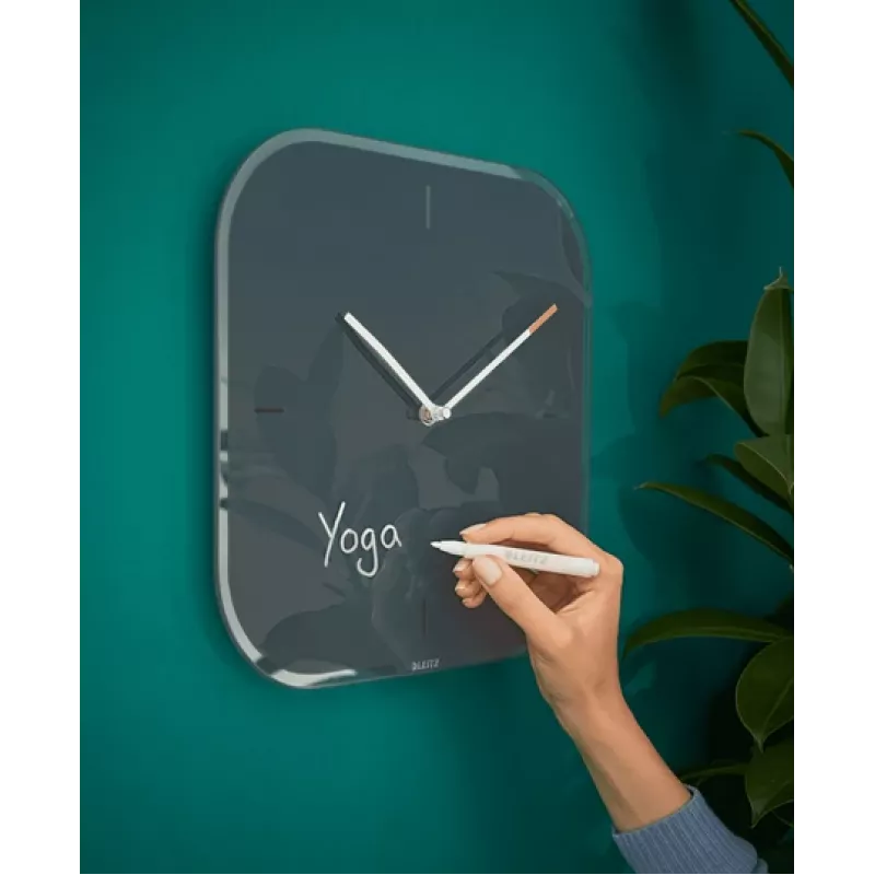 Leitz Cosy Silent Glass Wall Clock, Square, Black, 300 mm, 300 mm, 40 mm, 1.6 kg
