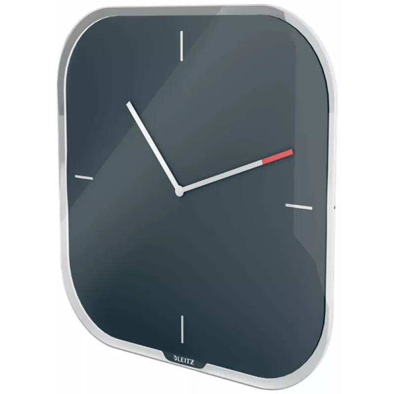 Leitz Cosy Silent Glass Wall Clock, Square, Black, 300 mm, 300 mm, 40 mm, 1.6 kg