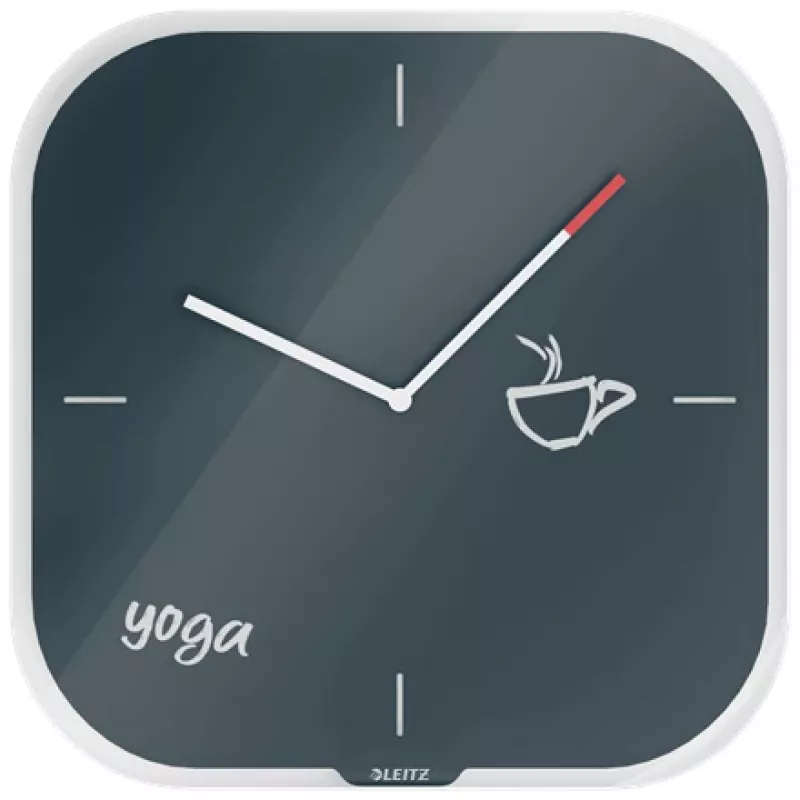 Leitz Cosy Silent Glass Wall Clock, Square, Black, 300 mm, 300 mm, 40 mm, 1.6 kg