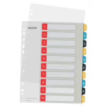 Leitz Cosy 1-10 Printable Index, PP, Numeric tab index, Polypropylene (PP), Portrait, A4 Maxi, 245 mm, 305 mm