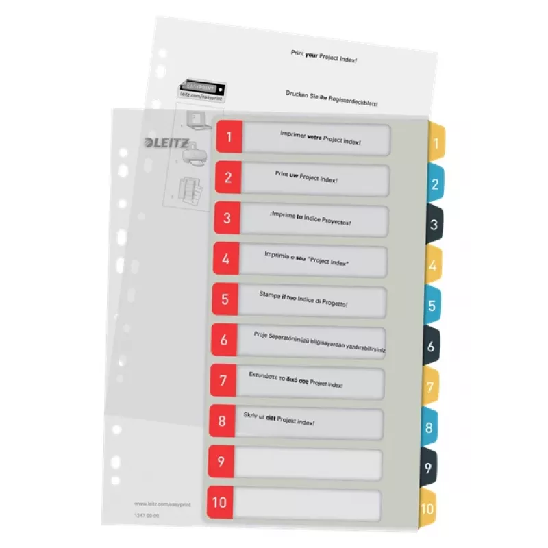 Leitz Cosy 1-10 Printable Index, PP, Numeric tab index, Polypropylene (PP), Portrait, A4 Maxi, 245 mm, 305 mm