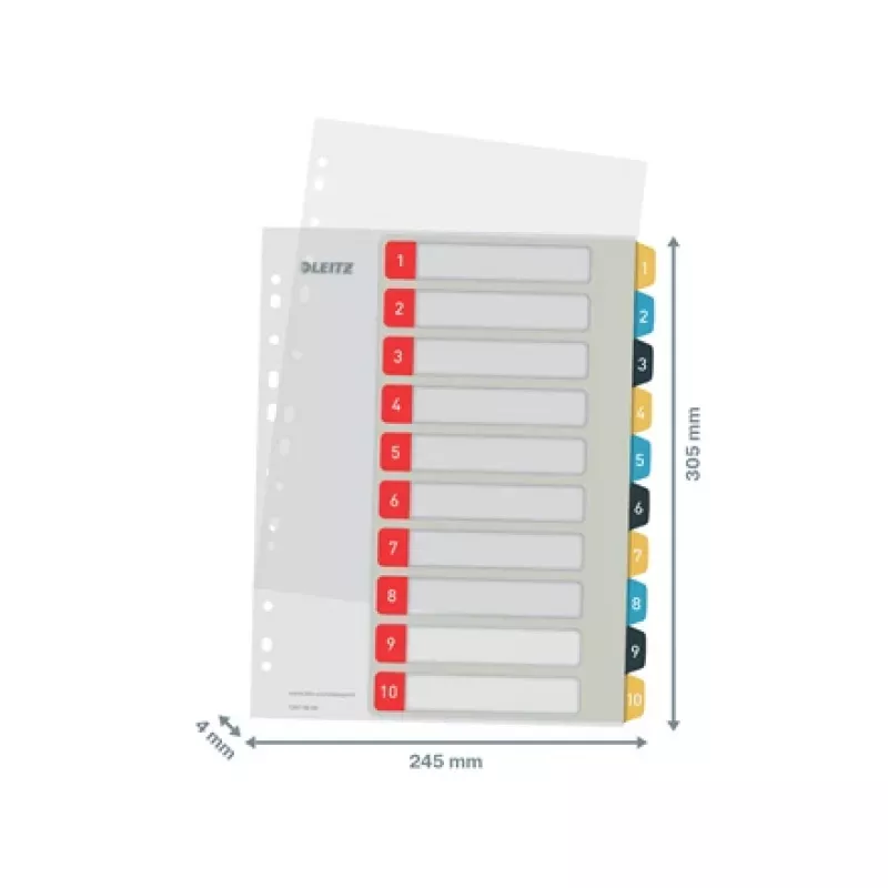 Leitz Cosy 1-10 Printable Index, PP, Numeric tab index, Polypropylene (PP), Portrait, A4 Maxi, 245 mm, 305 mm