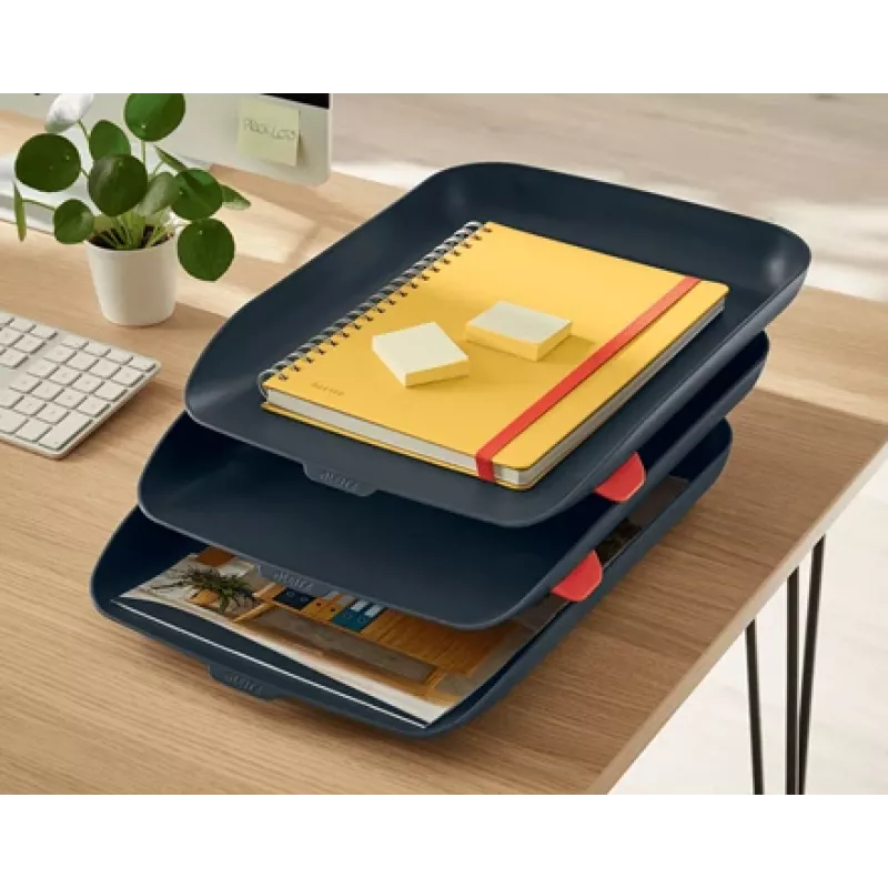 Leitz Cosy Letter Tray, Set of 3, Polystyrene (PS), Black, A4, A4, 274 mm, 456 mm