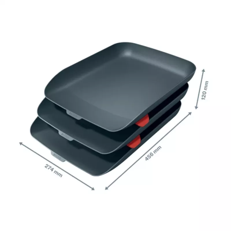 Leitz Cosy Letter Tray, Set of 3, Polystyrene (PS), Black, A4, A4, 274 mm, 456 mm