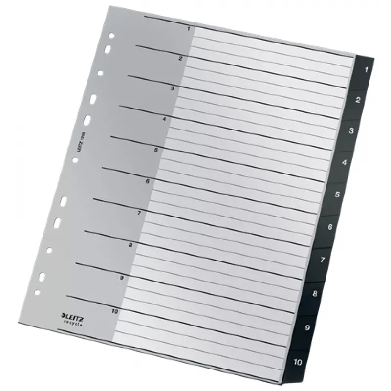 Leitz Recycle Index, PP, extra wide, Numeric tab index, Polypropylene (PP), Black, White, Portrait, A4 Maxi, 160 g/m²