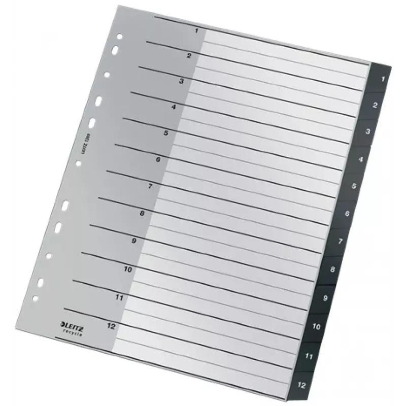 Leitz Recycle Index, PP, extra wide, Numeric tab index, Polypropylene (PP), Black, White, Portrait, A4 Maxi, 160 g/m²
