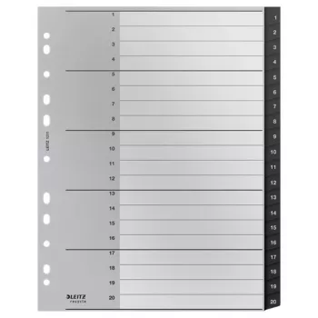 Leitz Recycle Index, PP, extra wide, Numeric tab index, Polypropylene (PP), Black, White, A4 Maxi, 160 g/m², 238 mm