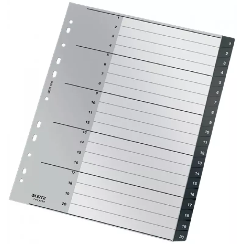 Leitz Recycle Index, PP, extra wide, Numeric tab index, Polypropylene (PP), Black, White, A4 Maxi, 160 g/m², 238 mm