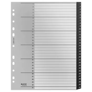 Leitz Recycle Index, PP, extra wide, Numeric tab index, Polypropylene (PP), Black, White, Portrait, A4 Maxi, 160 g/m²