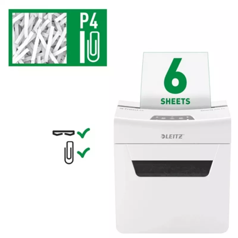 Leitz IQ Protect Premium Paper Shredder 6X P4, 4 x 40 mm, 10 L, 100 sheets, 55 dB, Touch, 6 sheets