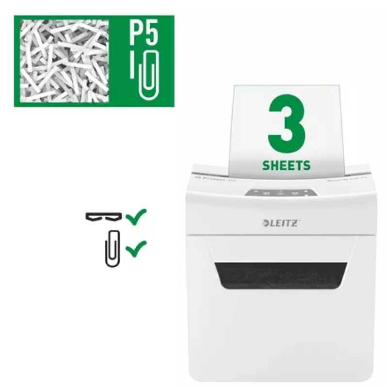 Leitz IQ Protect Premium Paper Shredder 3M P5, Micro-cut shredding, 2 x 15 mm, 10 L, 125 sheets, 55 dB, Touch