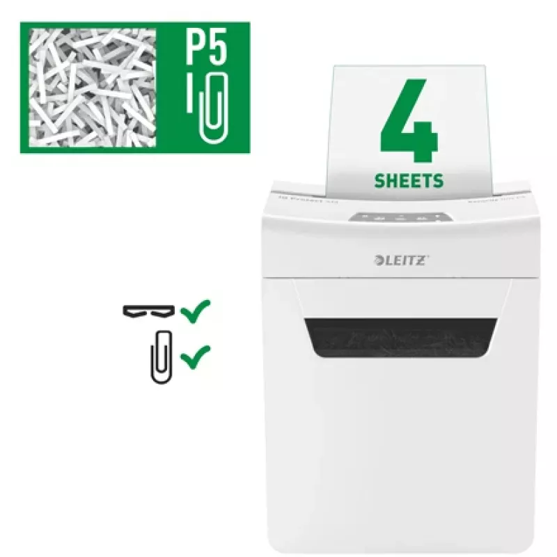 Leitz IQ Protect Premium Paper Shredder 4M P5, Micro-cut shredding, 2 x 15 mm, 14 L, 150 sheets, 55 dB, Touch