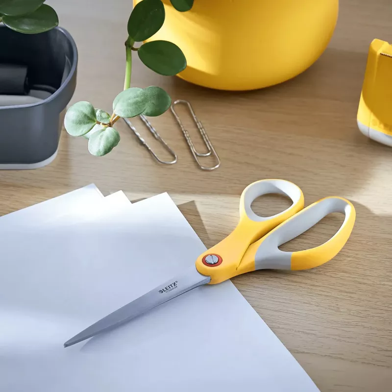Leitz Cosy Titanium Office Scissors 205 mm, Adult, Straight cut, Single, Grey, Yellow, Stainless steel, Office scissors