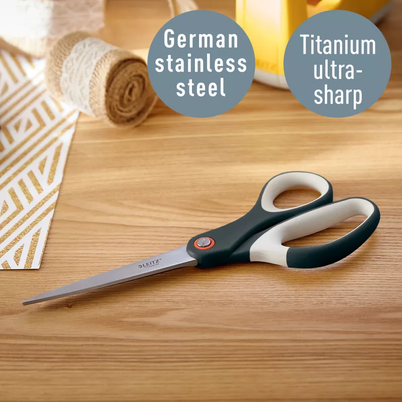 Leitz Cosy Titanium Office Scissors 205 mm, Adult, Straight cut, Single, Grey, Stainless steel, Office scissors