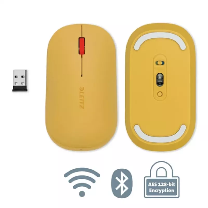 Leitz Cosy Wireless Mouse, Ambidextrous, RF Wireless + Bluetooth, 4000 DPI, Orange