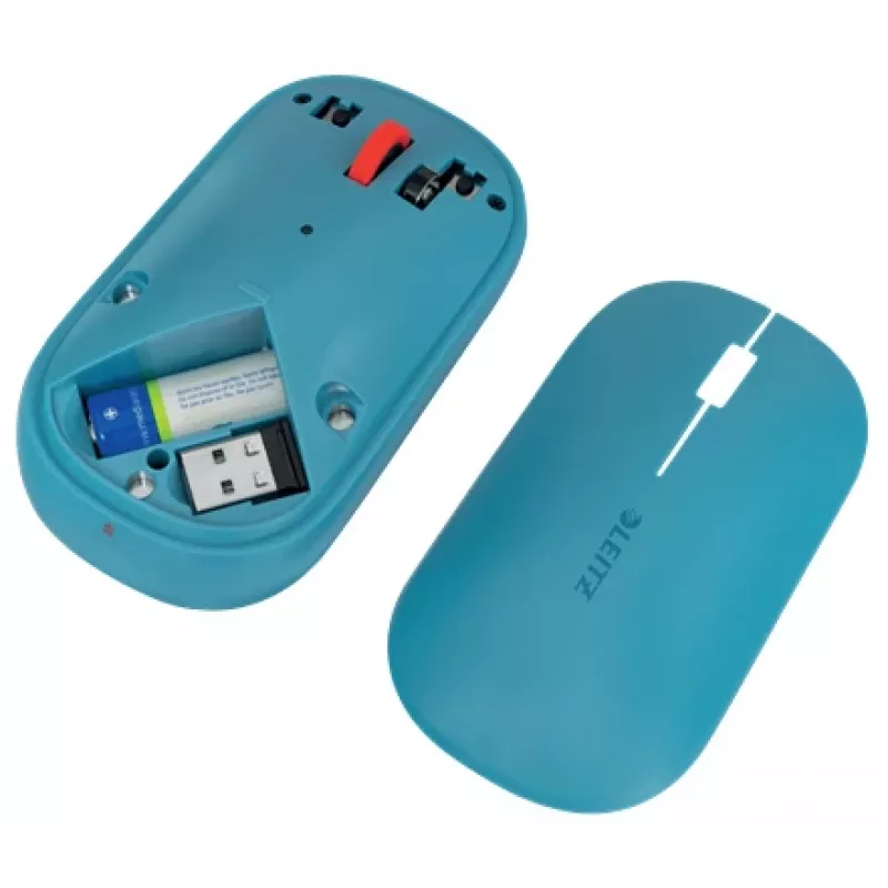 Leitz Cosy Wireless Mouse, Ambidextrous, RF Wireless + Bluetooth, 4000 DPI, Blue
