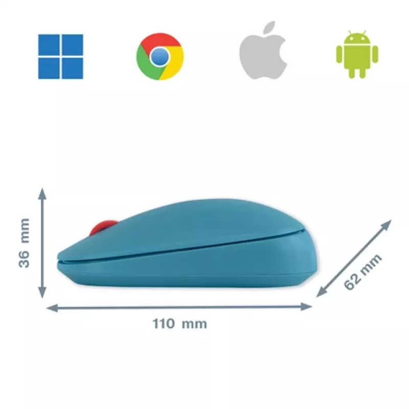 Leitz Cosy Wireless Mouse, Ambidextrous, RF Wireless + Bluetooth, 4000 DPI, Blue