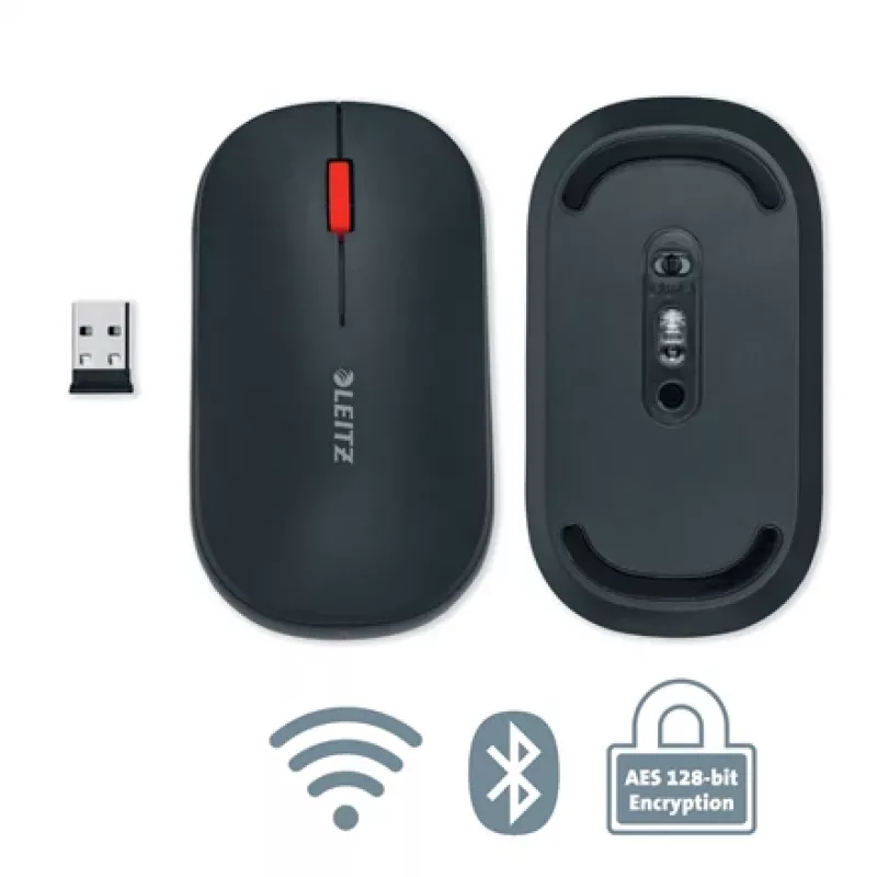 Leitz Cosy Wireless Mouse, Ambidextrous, RF Wireless + Bluetooth, 4000 DPI, Grey