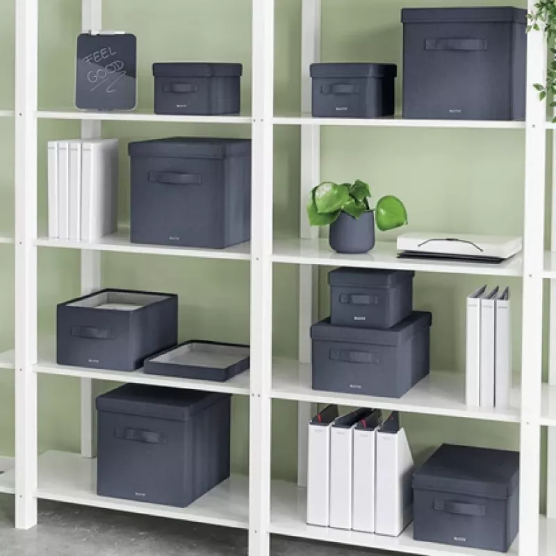 Leitz Fabric Storage Box with lid medium, pack of 2, Storage box, Blue, Rectangular, Fabric, Monochromatic, Fabric