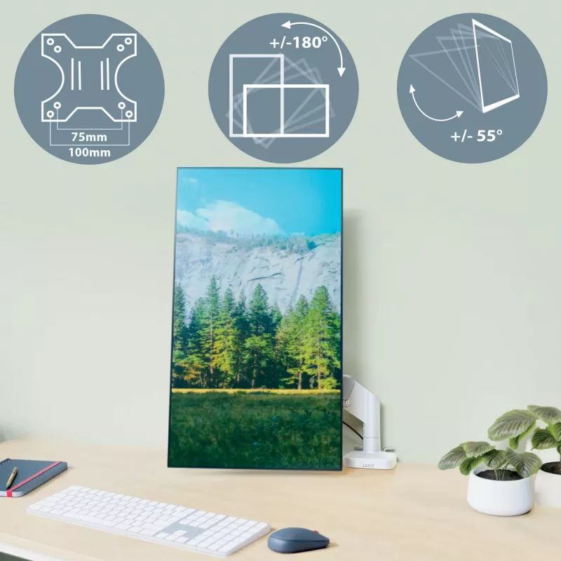 Leitz Ergo Space Saving Single Monitor Arm, Clamp/Grommet, 9 kg, 43.2 cm (17 inch), 81.3 cm (32 inch), 100 x 100 mm, Grey