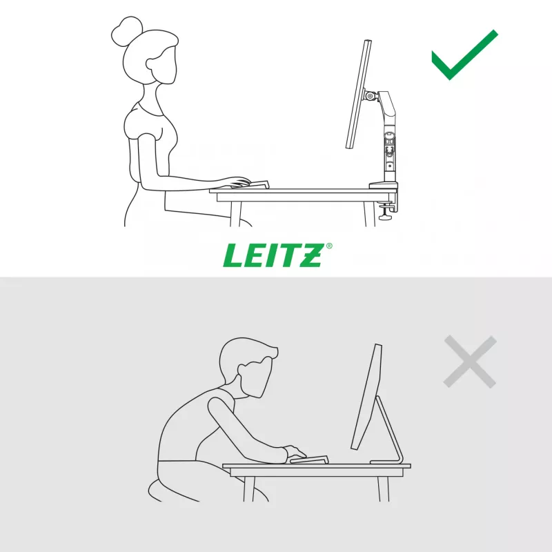 Leitz Ergo Space Saving Single Monitor Arm, Clamp/Grommet, 9 kg, 43.2 cm (17 inch), 81.3 cm (32 inch), 100 x 100 mm, Grey