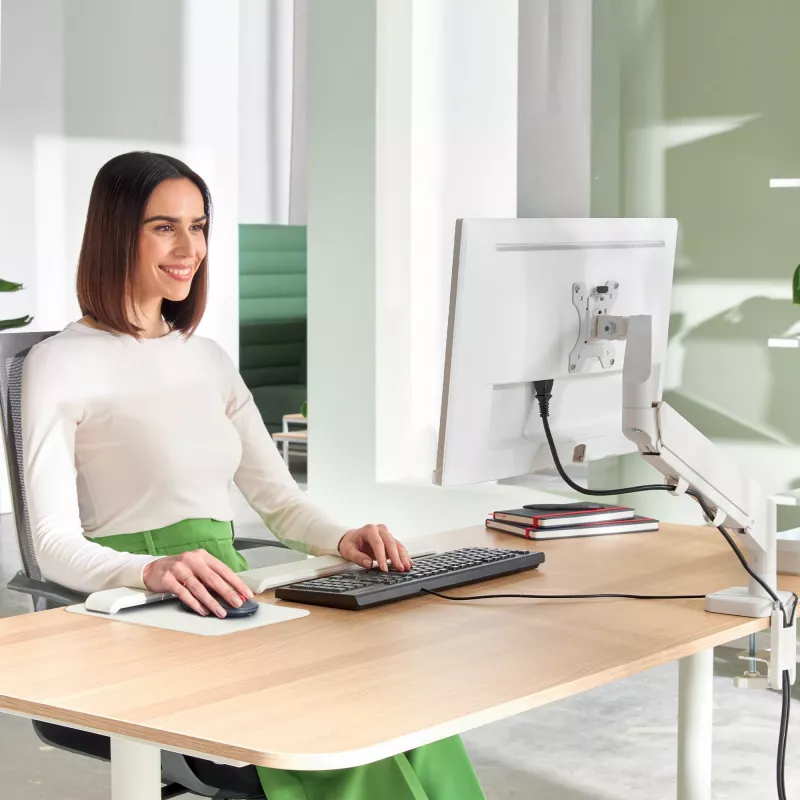 Leitz Ergo Space Saving Single Monitor Arm, Clamp/Grommet, 9 kg, 43.2 cm (17 inch), 81.3 cm (32 inch), 100 x 100 mm, Grey