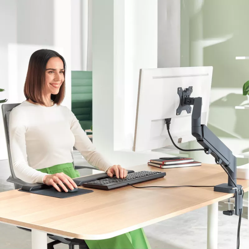 Leitz Ergo Space Saving Single Monitor Arm, 9 kg, 43.2 cm (17 inch), 81.3 cm (32 inch), 75 x 100 mm, Height adjustment, Grey