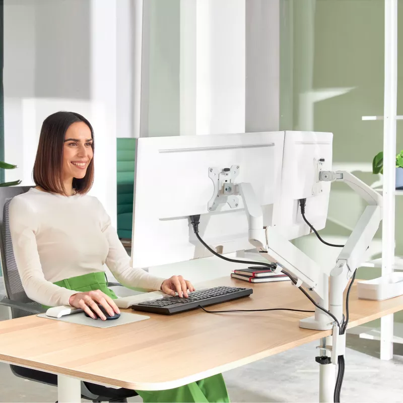 Leitz Ergo Space Saving Dual Monitor Arm, Clamp/Grommet, 18 kg, 43.2 cm (17 inch), 81.3 cm (32 inch), 100 x 100 mm, Grey