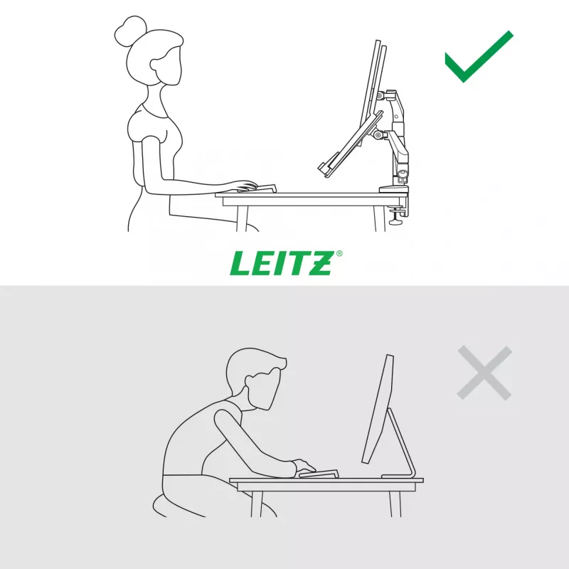 Leitz Ergo Space Saving Dual Monitor & Laptop Arm, Clamp/Grommet, 9 kg, 33 cm (13 inch), 81.3 cm (32 inch), 100 x 100 mm, Grey