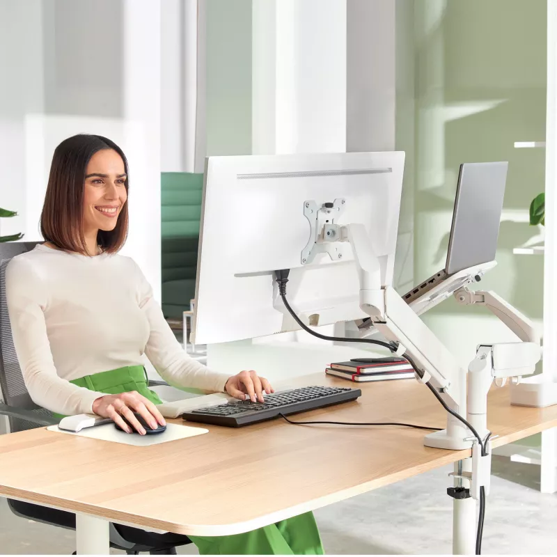 Leitz Ergo Space Saving Dual Monitor & Laptop Arm, Clamp/Grommet, 9 kg, 33 cm (13 inch), 81.3 cm (32 inch), 100 x 100 mm, Grey