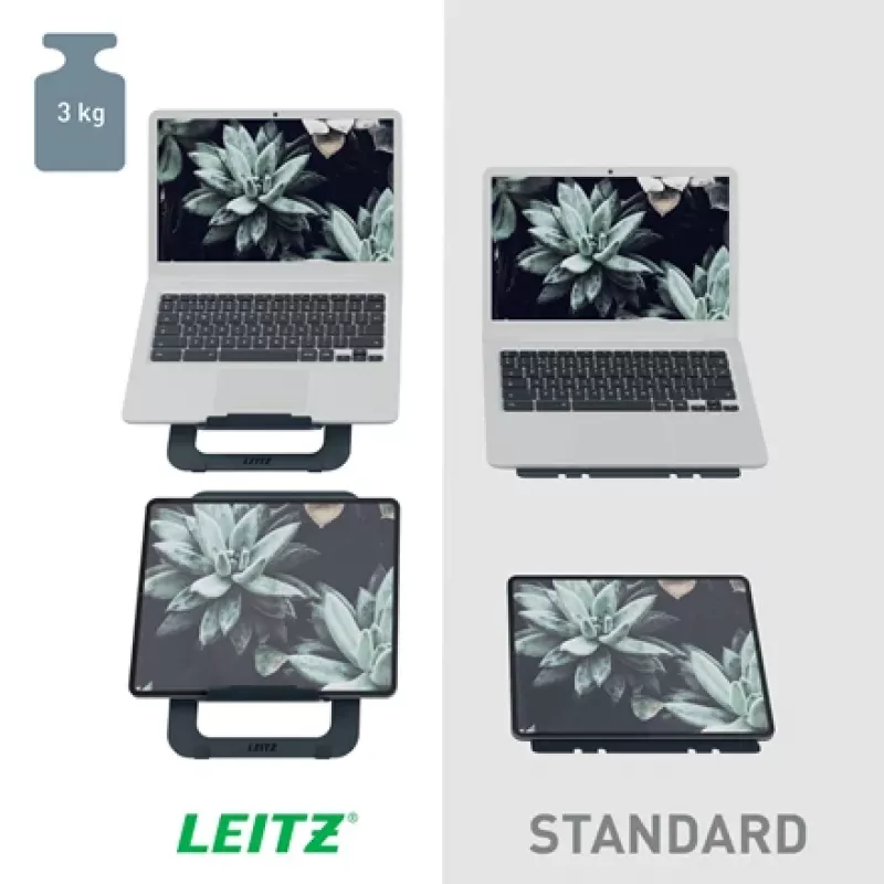 Leitz Ergo Aluminium Ultra-Flat Adjustable Laptop Stand, Laptop & tablet arm, Dark Grey, Aluminium, 25.4 cm (10 inch), 43.2 cm (17 inch), 25.4 cm (10 inch)