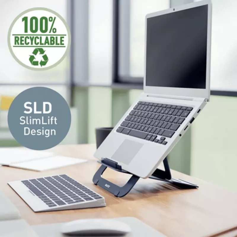 Leitz Ergo Aluminium Ultra-Flat Adjustable Laptop Stand, Laptop & tablet arm, Dark Grey, Aluminium, 25.4 cm (10 inch), 43.2 cm (17 inch), 25.4 cm (10 inch)