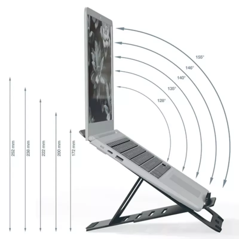 Leitz Ergo Aluminium Ultra-Flat Adjustable Laptop Stand, Laptop & tablet arm, Dark Grey, Aluminium, 25.4 cm (10 inch), 43.2 cm (17 inch), 25.4 cm (10 inch)