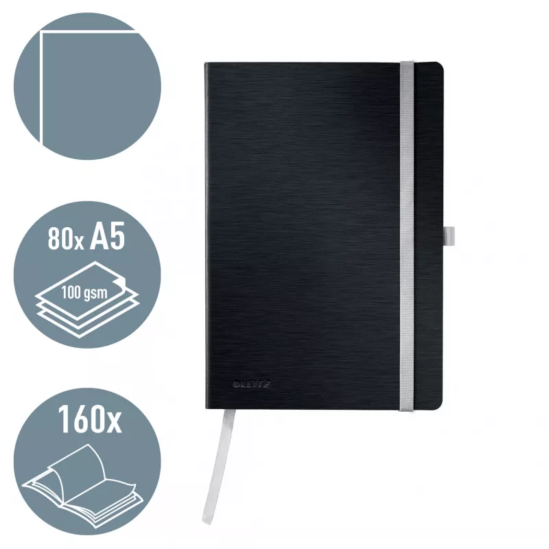 Leitz Style Notebook A5 plain with softcover, Monochromatic, Black, A5, 80 sheets, 100 g/m², Softcover