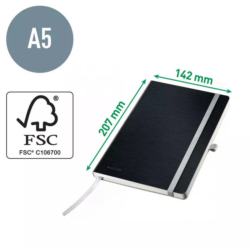 Leitz Style Notebook A5 plain with softcover, Monochromatic, Black, A5, 80 sheets, 100 g/m², Softcover