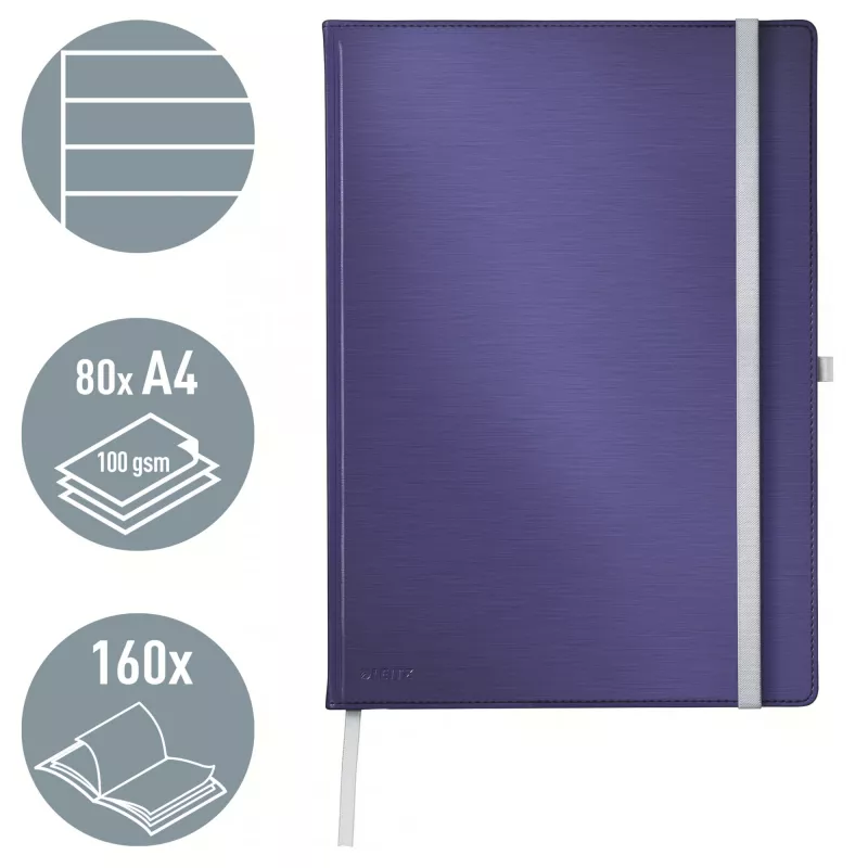 Leitz Style Notebook A4 ruled with hardcover, Monochromatic, Blue, A4, 80 sheets, 100 g/m², Lined paper