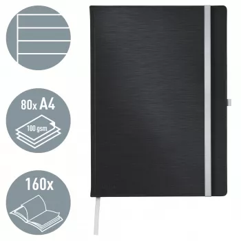 Leitz Style Notebook A4 ruled with hardcover, Monochromatic, Black, A4, 80 sheets, 100 g/m², Lined paper