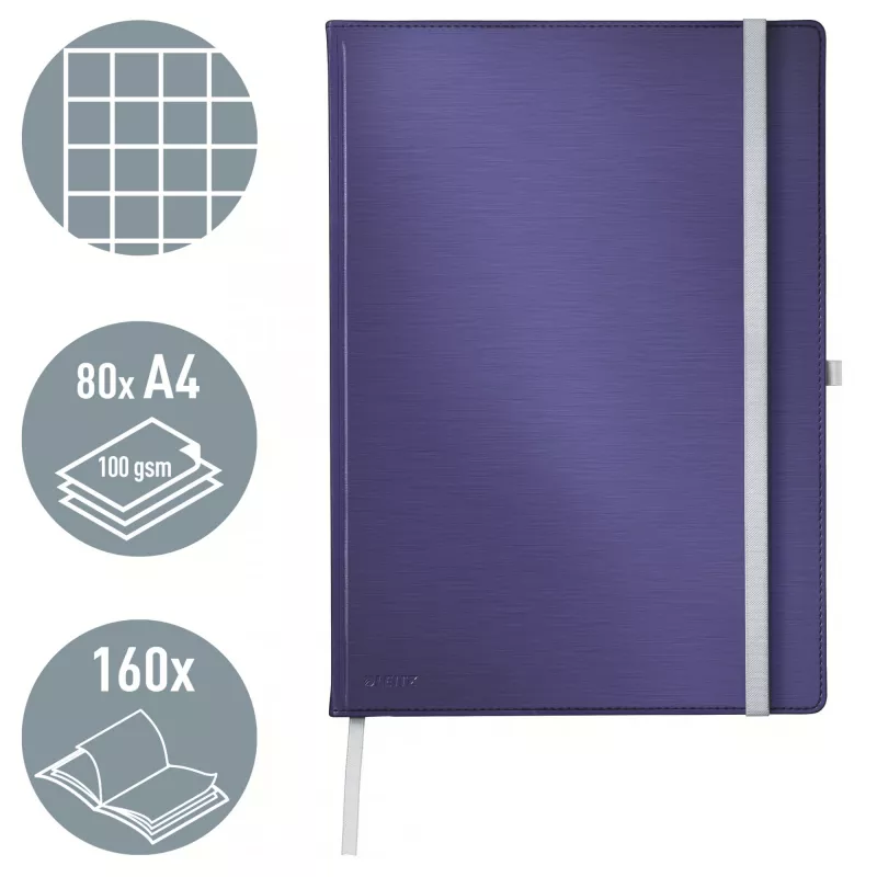 Leitz Style Notebook A4 squared with hardcover, Monochromatic, Blue, A4, 80 sheets, 100 g/m², Squared paper