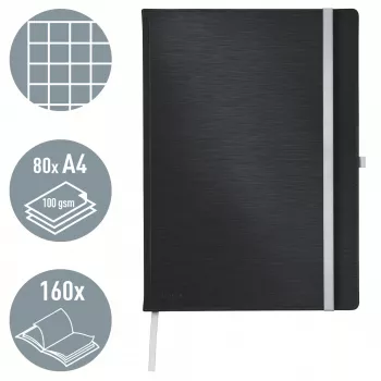 Leitz Style Notebook A4 squared with hardcover, Monochromatic, Black, A4, 80 sheets, 100 g/m², Squared paper