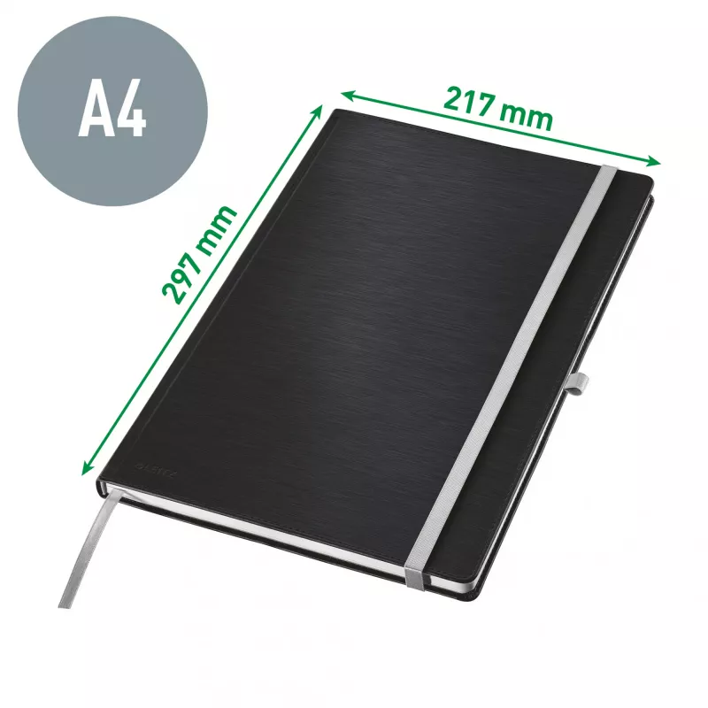 Leitz Style Notebook A4 squared with hardcover, Monochromatic, Black, A4, 80 sheets, 100 g/m², Squared paper
