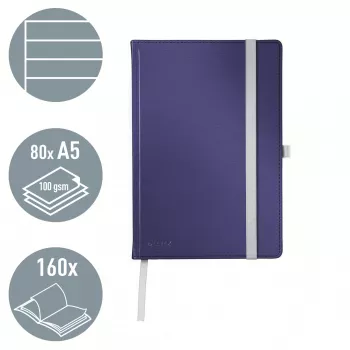Leitz Style Notebook A5 ruled with hardcover, Monochromatic, Blue, A5, 80 sheets, 100 g/m², Lined paper