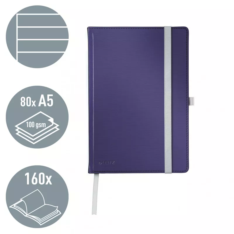 Leitz Style Notebook A5 ruled with hardcover, Monochromatic, Blue, A5, 80 sheets, 100 g/m², Lined paper