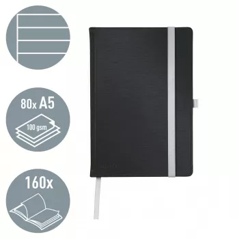 Leitz Style Notebook A5 ruled with hardcover, Monochromatic, Black, A5, 80 sheets, 100 g/m², Lined paper