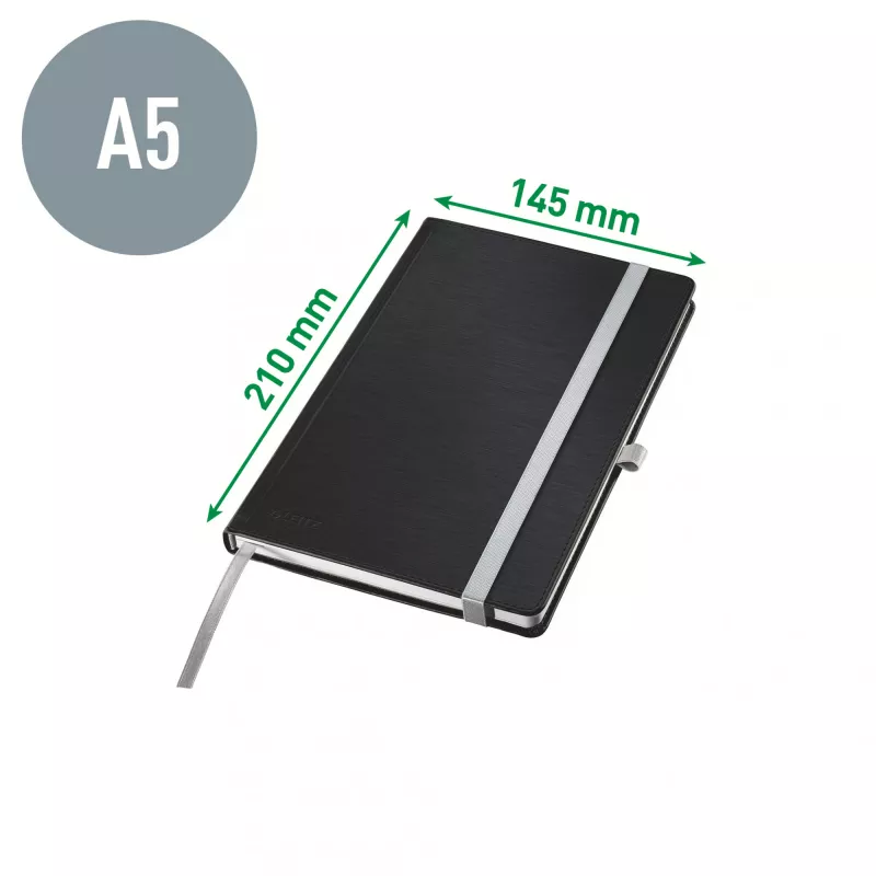 Leitz Style Notebook A5 ruled with hardcover, Monochromatic, Black, A5, 80 sheets, 100 g/m², Lined paper