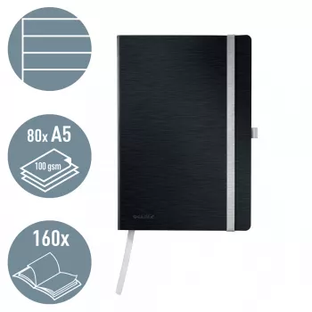 Leitz Style Notebook A5 ruled with softcover, Monochromatic, Black, A5, 80 sheets, 100 g/m², Lined paper