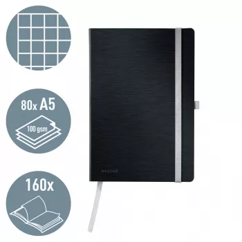 Leitz Style Notebook A5 squared with softcover, Monochromatic, Black, A5, 80 sheets, 100 g/m², Squared paper