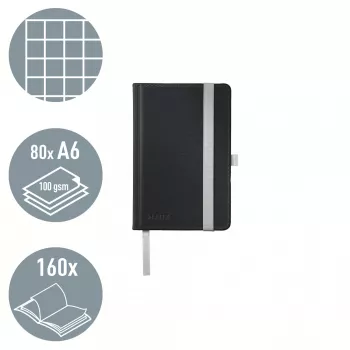Leitz Style Notebook A6 squared with hardcover, Monochromatic, Black, A6, 80 sheets, 100 g/m², Squared paper