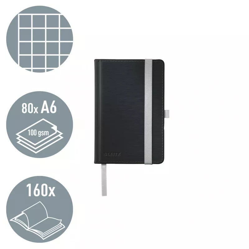 Leitz Style Notebook A6 squared with hardcover, Monochromatic, Black, A6, 80 sheets, 100 g/m², Squared paper