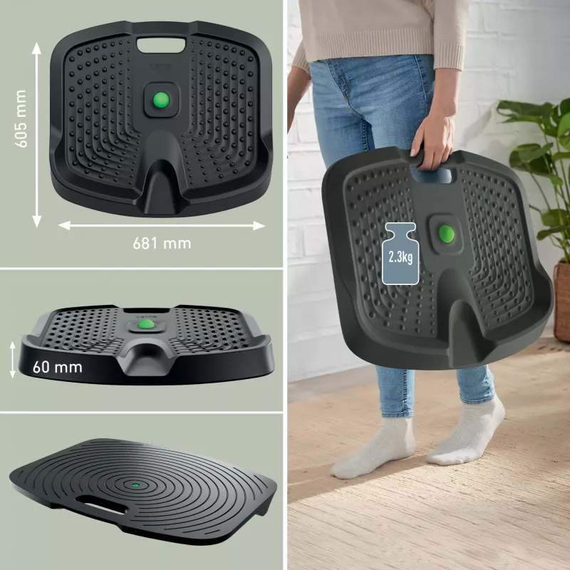 Leitz Ergo Active ergonomic anti-fatigue standing mat, Rectangular, Black, Polyurethane, Bubble, China, 605 x 681 mm