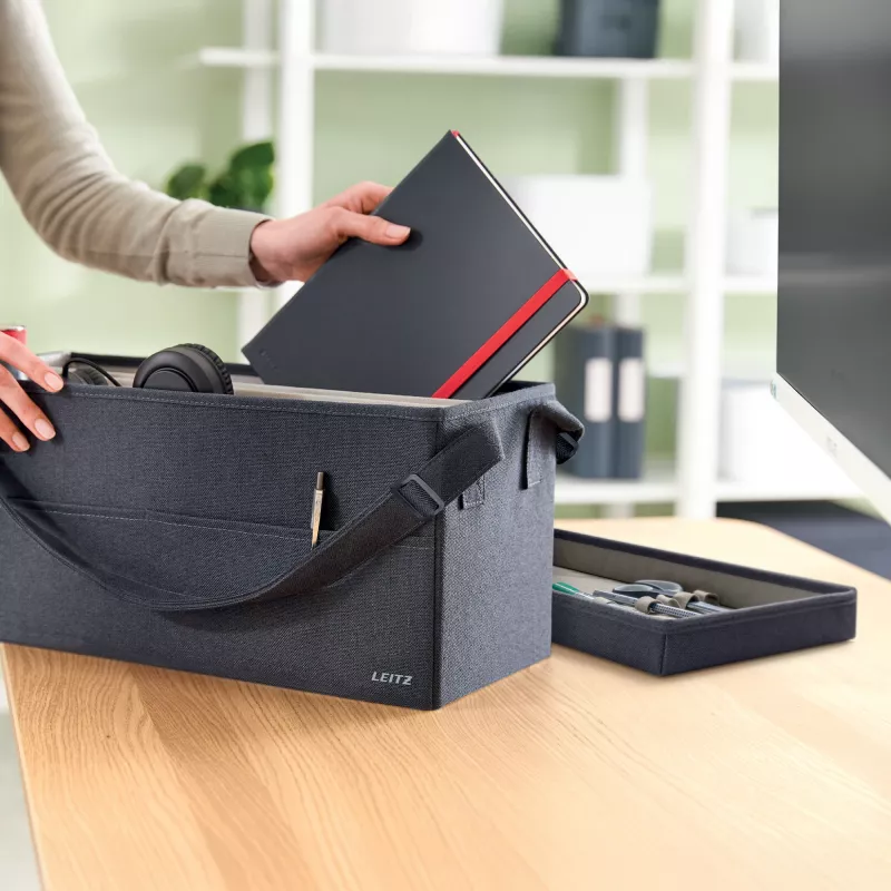 Leitz Fabric Hot Desking Work Bag with Lid, Storage bag, Grey, Rectangular, Fabric, Monochromatic, Unisex